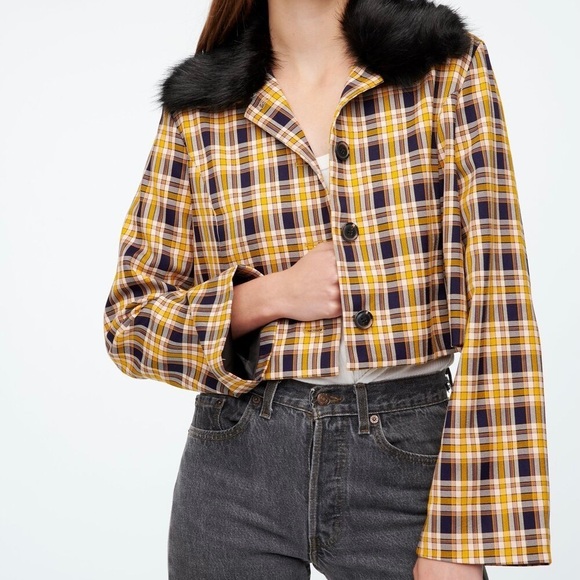 Capulet - Plaid Faux Fur Collar Jacket - Picture 1 of 5
